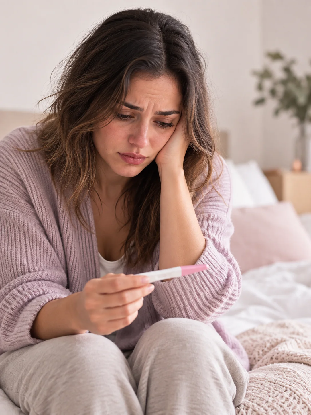 Mujer observando un test de embarazo